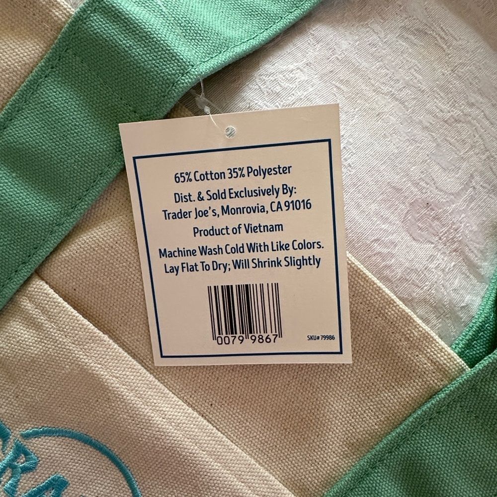 Trader Joe’s Mini Logo Tote Pastel Green Small Grocery Shopping Bag Canvas - Picture 7 of 7